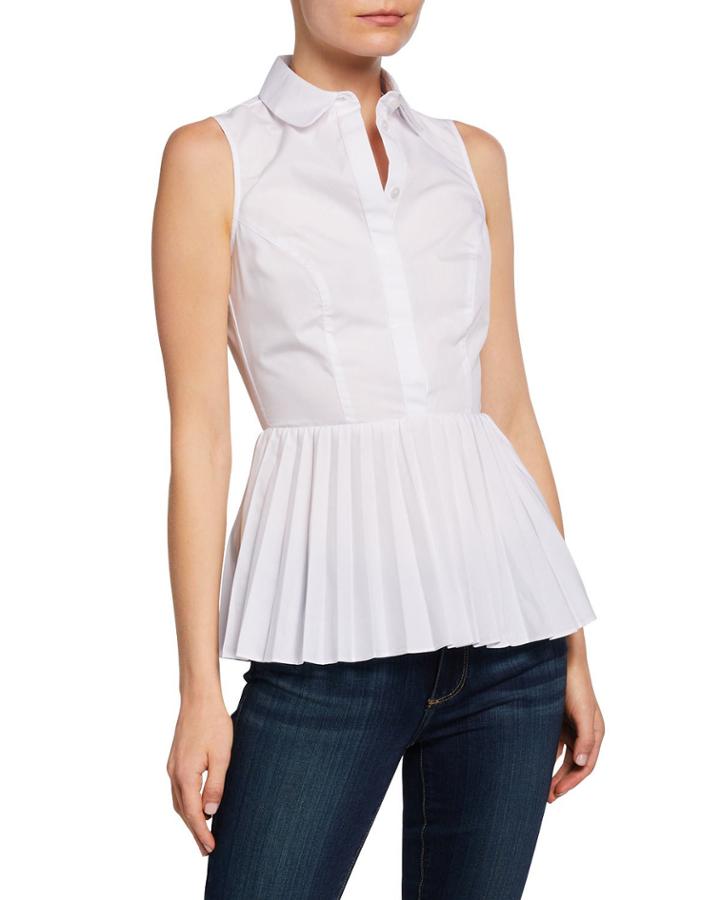 Pleated Peplum Button-down Poplin