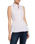 Pleated Peplum Button-down Poplin