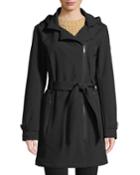 Removable Hood Asymmetric Zip-front Soft-shell Belted Coat