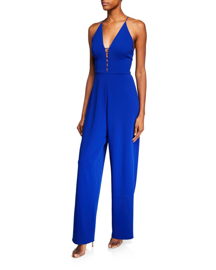 Deep V-neck Sleeveless Scuba Crepe Jumpsuit