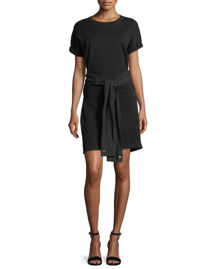 Crewneck Short-sleeve Shirtdress With Tie Detail