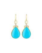 Large Pear Turquoise Fleur Dangle & Drop Earrings W/ Diamonds