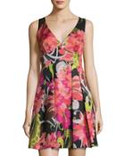 Sleeveless Floral-print Fit-and-flare Dress,