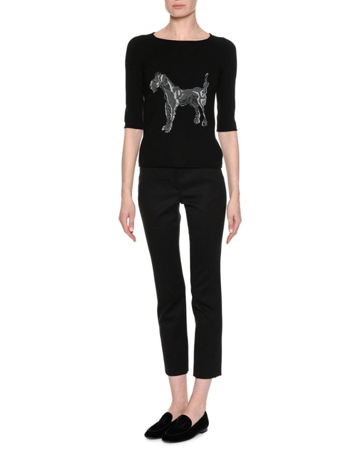 Dog-embroidered 3/4-sleeve