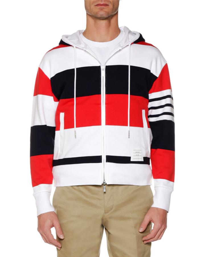 Men's Drop-shoulder Striped Zip-up Hoodie