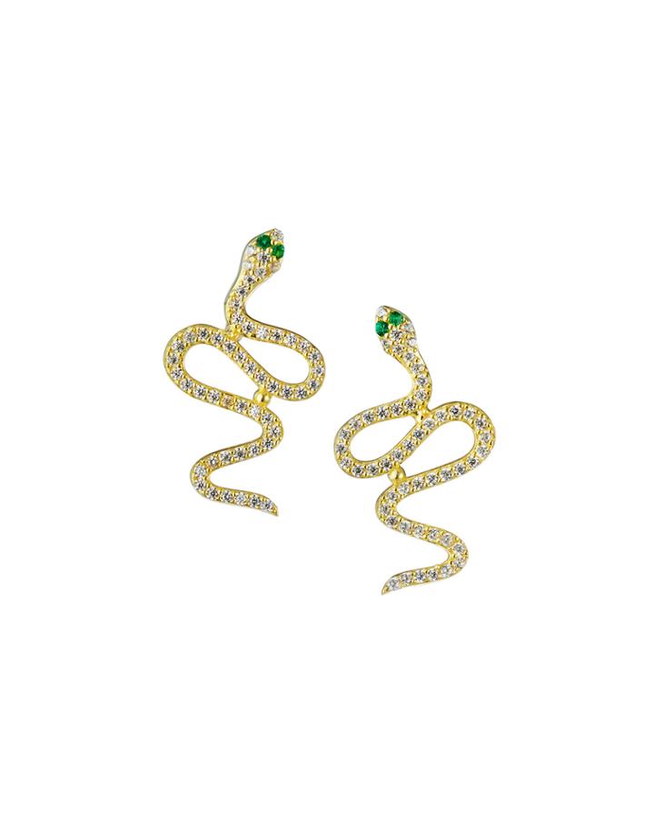 Crystal Snake Earrings, Gold