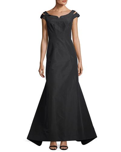 Silk Faille Cap-sleeve Evening Gown