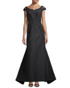 Silk Faille Cap-sleeve Evening Gown