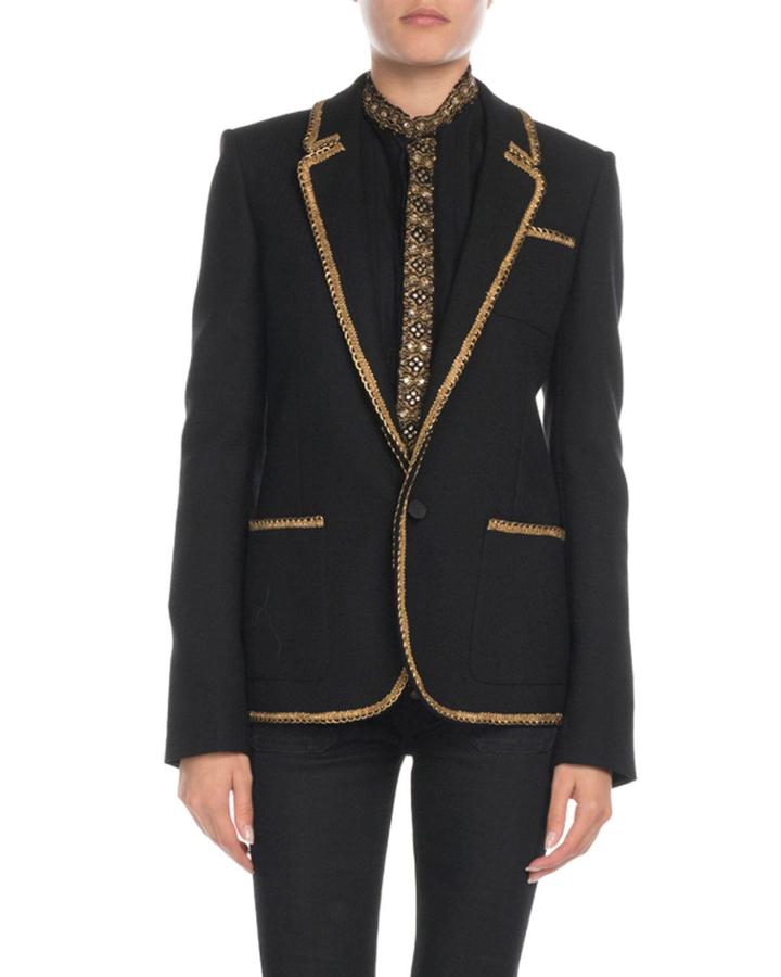 Golden-trim Wool Blazer