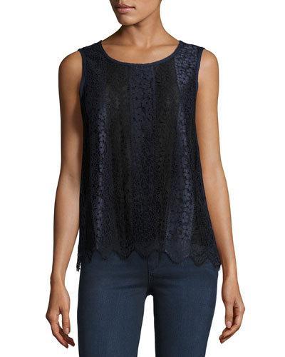 Two-tone Lace Sleeveless Blouse, Navy/black
