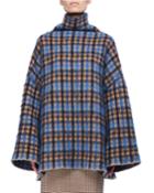Oversized Plaid Mock-neck