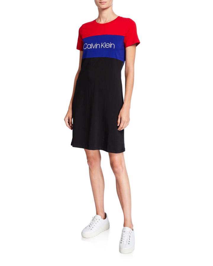 Colorblock Short-sleeve Logo T-shirt Dress