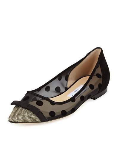 Dorothy Polka-dot Mesh Flat, Light Bronze/black