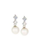 18k Sapphire & Diamond Saltwater Pearl Drop Earrings,