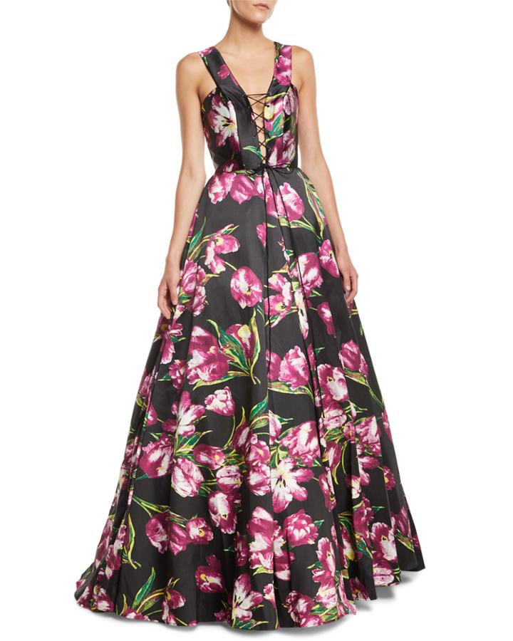 Lace-up Floral A-line Gown