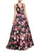 Lace-up Floral A-line Gown