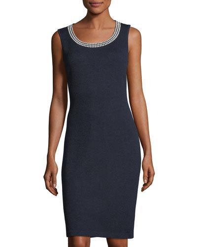 Dome Stud-neckline Santana-knit Dress