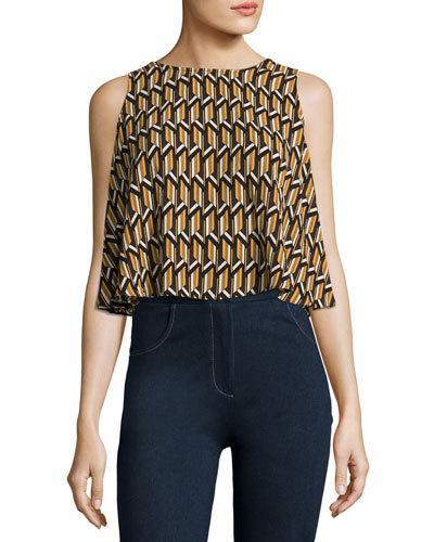 Graphic-print Crop Tank, Yellow/black
