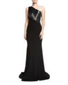 One-shoulder Beaded Crepe Gown