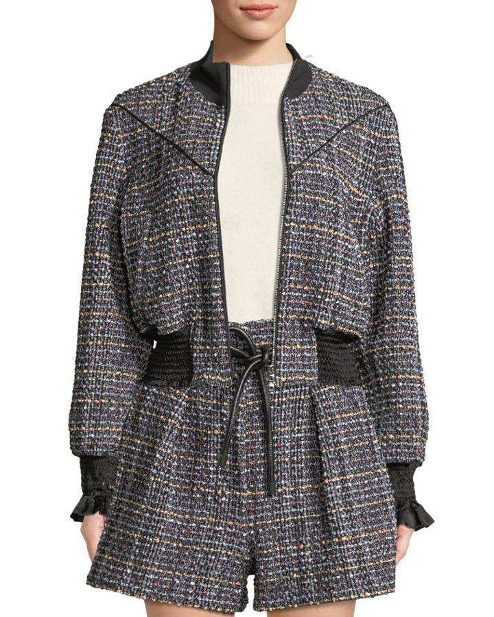 Textured Tweed Zip-front Track Jacket
