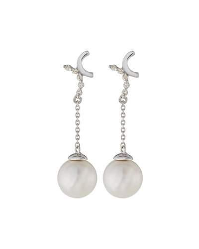 14k Akoya Pearl & Diamond Dangle Earrings,