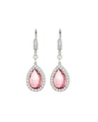 18k White Gold Pink Tourmaline & Diamond Drop Earrings