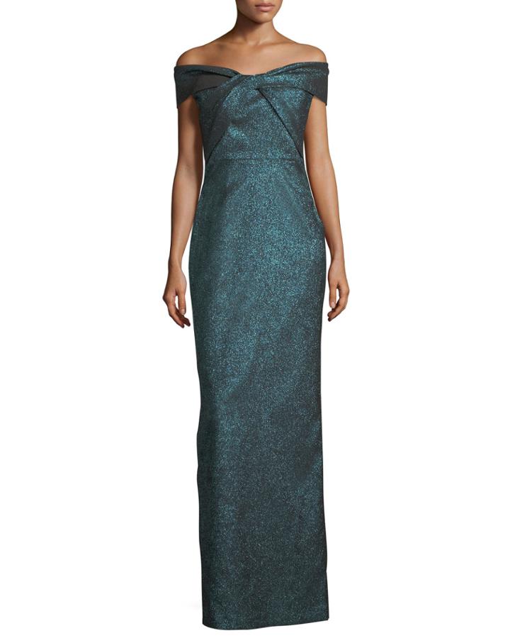 Off-the-shoulder Metallic Stretch Evening Gown