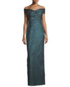 Off-the-shoulder Metallic Stretch Evening Gown
