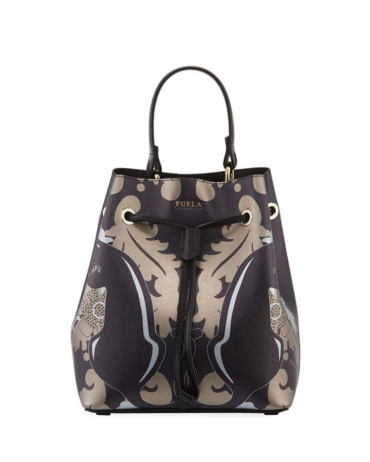 Stacy Small Cat-print Leather Bucket Bag
