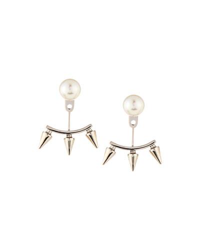 Two-tone White Pearl & Spike Jacket Earrings,
