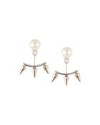 Two-tone White Pearl & Spike Jacket Earrings,