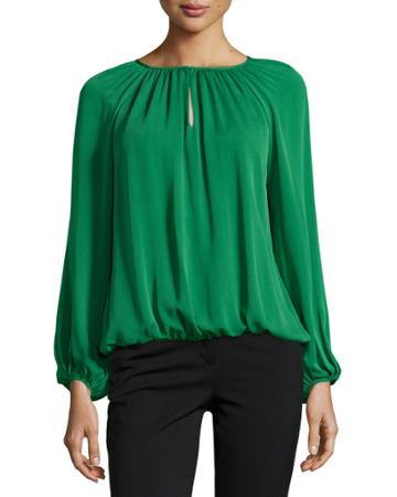 Diane Von Furstenberg Hathaway Keyhole Silk Top, Hunter Green, Women's, Size: Small, Hunter Gre