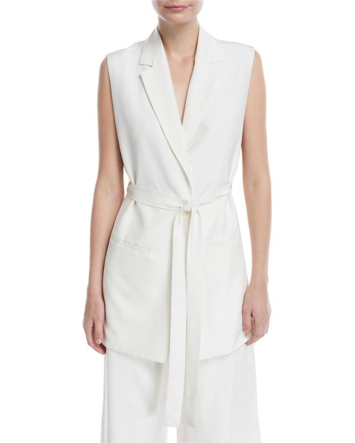 Notch-lapels Tie-waist Fluid Shantung Vest W/