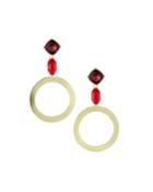 Circle Drop & Stone Earrings, Burgundy