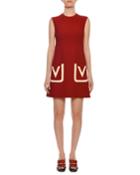 Sleeveless V-logo Pocket Crepe Wool A-line Dress