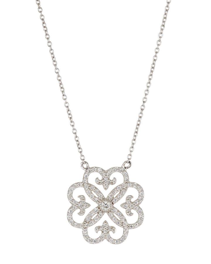 18k Delicate Pave Heart Fleur Pendant Necklace