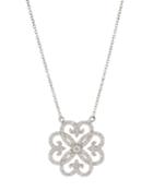 18k Delicate Pave Heart Fleur Pendant Necklace