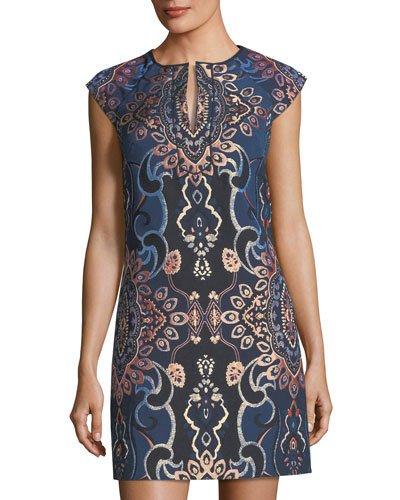 Jacquard Split-neck Cap-sleeve