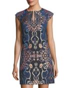 Jacquard Split-neck Cap-sleeve