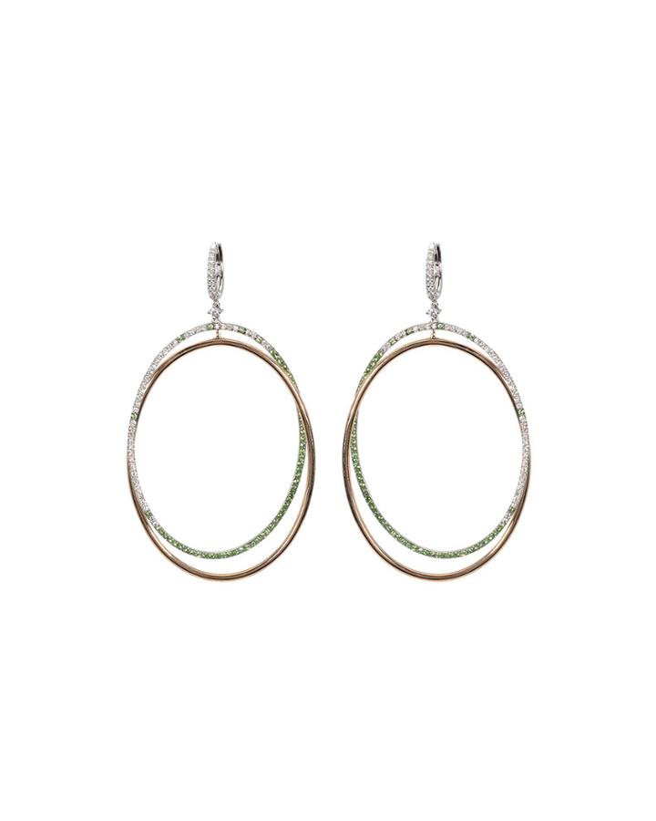 18k White/rose Gold 2-hoop Diamond/tsavorite Earrings