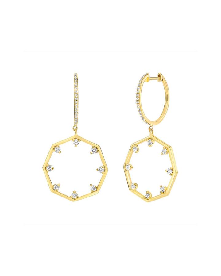14k Diamond Octagonal Hoop-drop Earrings