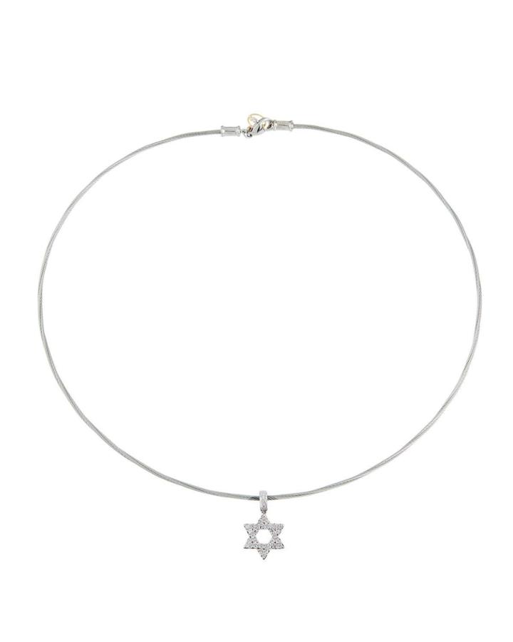 Diamond Star-of-david Necklace W/ 18k White Gold,