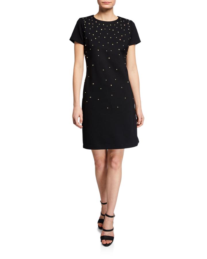 Studded Crewneck Short-sleeve Dress