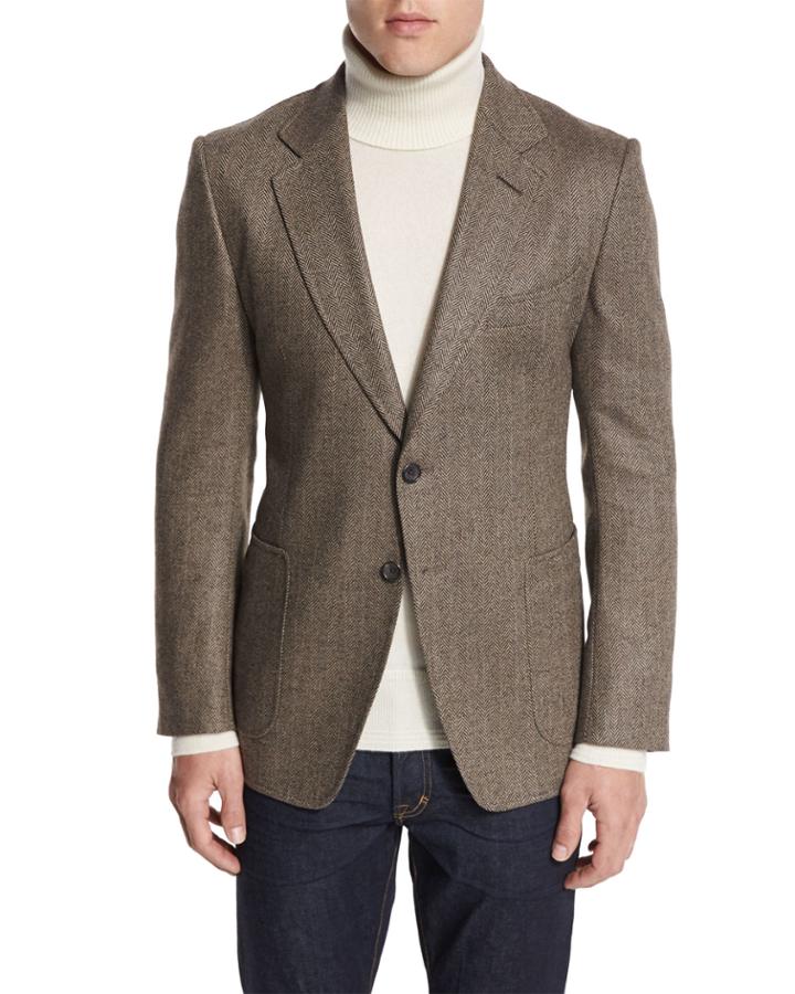 O'connor Base Herringbone Sport Jacket, Brown