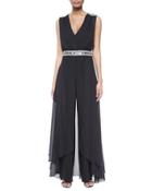 Embellished Silk Jumpsuit With Cape