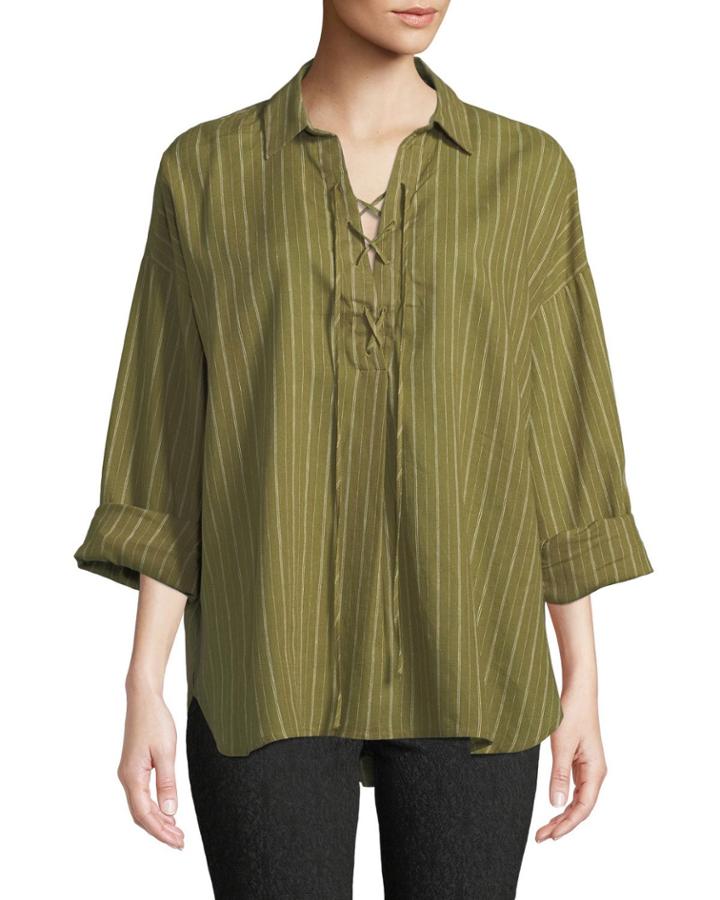 Pinstriped Lace-front Tunic