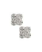 14k White Gold Diamond Clover Stud Earrings,