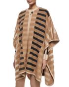 Mixed-tone Striped Blanket Cape