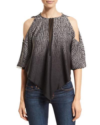 Jewel-neck Cold-shoulder Top, Gray Wave Ombre