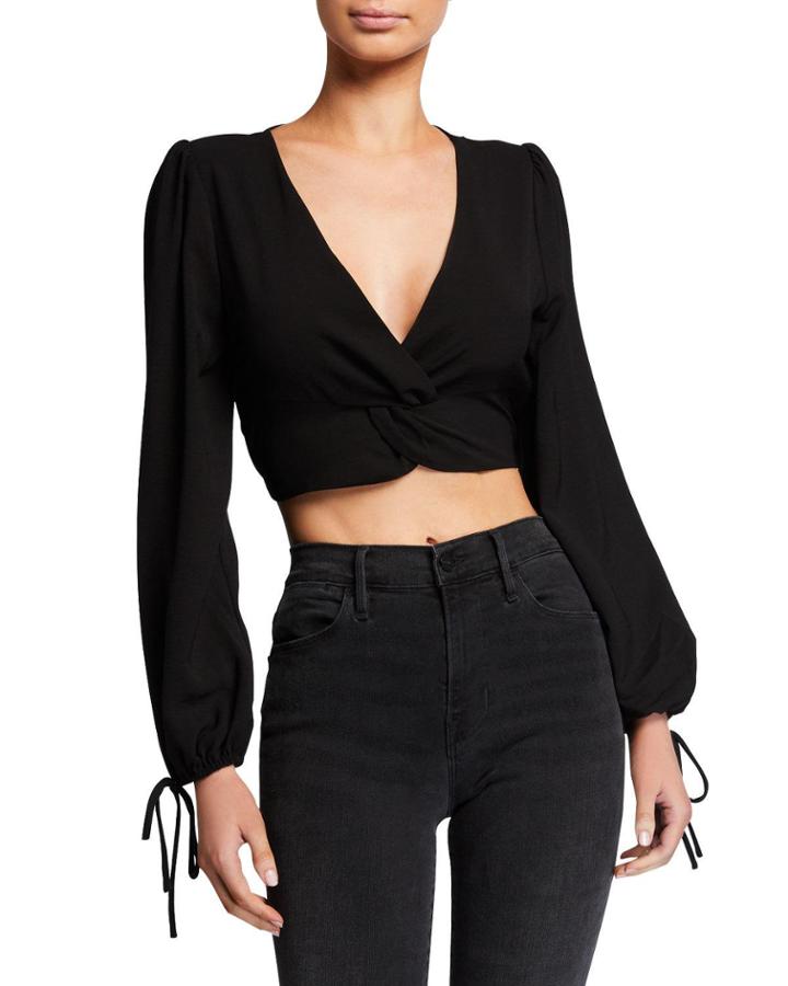 Twist-front Bell-sleeve Crop Top